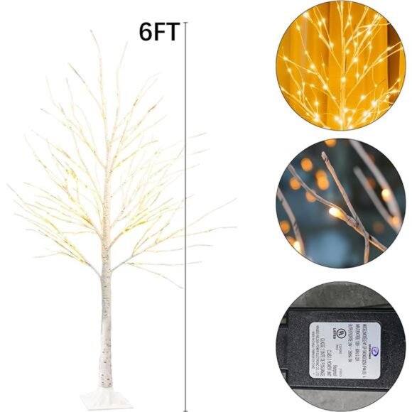 New 2Pack Lighted Birch Tree, 6 FT Total 288LED Pre-lit Artificial - Picture 5 of 7